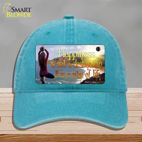 Happiness Way Of Life Yoga Novelty License Plate Hat Unconstructed Cotton / Lake Blue