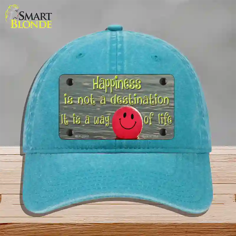 Happiness Way Of Life Ball Novelty License Plate Hat Unconstructed Cotton / Lake Blue