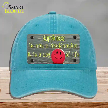 Happiness Way Of Life Ball Novelty License Plate Hat Unconstructed Cotton / Lake Blue