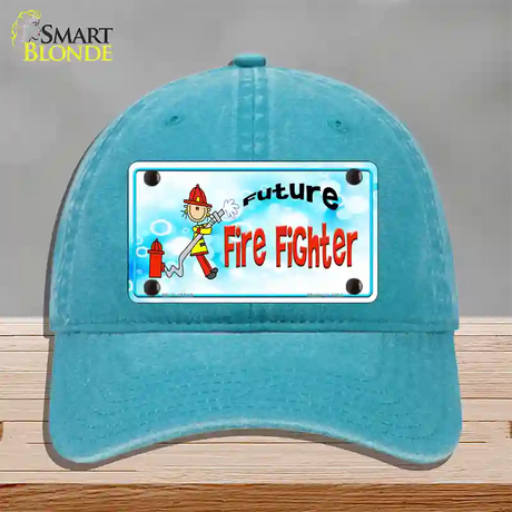 Future Fire Fighter Novelty License Plate Hat Unconstructed Cotton / Lake Blue