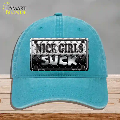 Nice Girls Suck Novelty License Plate Hat Unconstructed Cotton / Lake Blue