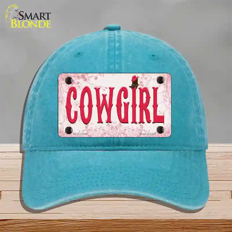 Cowgirl Pink Novelty License Plate Hat Unconstructed Cotton / Lake Blue