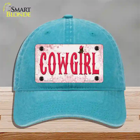 Cowgirl Pink Novelty License Plate Hat Unconstructed Cotton / Lake Blue