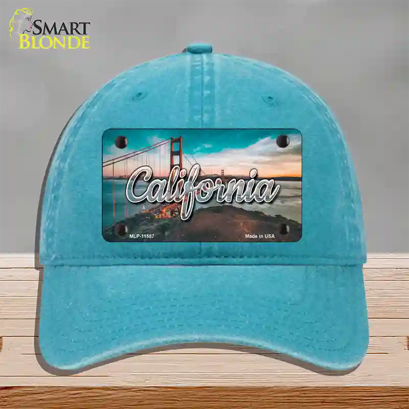 California Golden Gate Bridge State Novelty License Plate Hat Unconstructed Cotton / Lake Blue