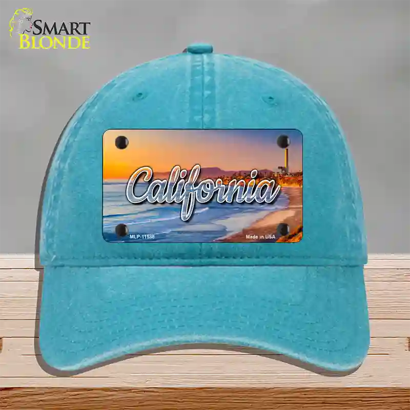 California Beach State Novelty License Plate Hat Unconstructed Cotton / Lake Blue