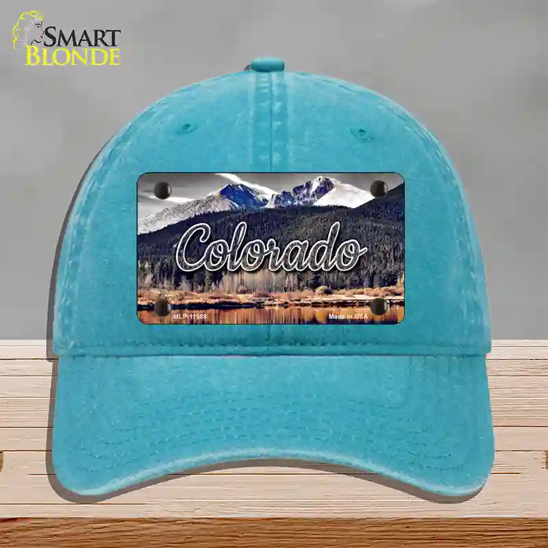 Colorado Forest and Mountains State Novelty License Plate Hat Unconstructed Cotton / Lake Blue