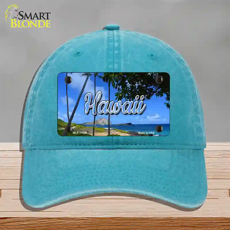 Hawaii Palm Trees State Novelty License Plate Hat Unconstructed Cotton / Lake Blue