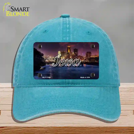 Iowa Bridge City Lights State Novelty License Plate Hat Unconstructed Cotton / Lake Blue