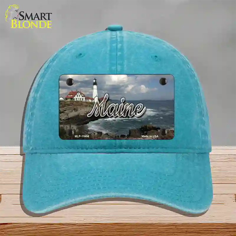 Maine Lighthouse Beach State Novelty License Plate Hat Unconstructed Cotton / Lake Blue