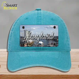 Maryland River Skyline State Novelty License Plate Hat Unconstructed Cotton / Lake Blue