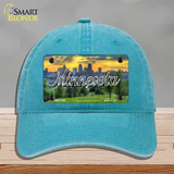 Minnesota City Skyline Sunset State Novelty License Plate Hat Unconstructed Cotton / Lake Blue