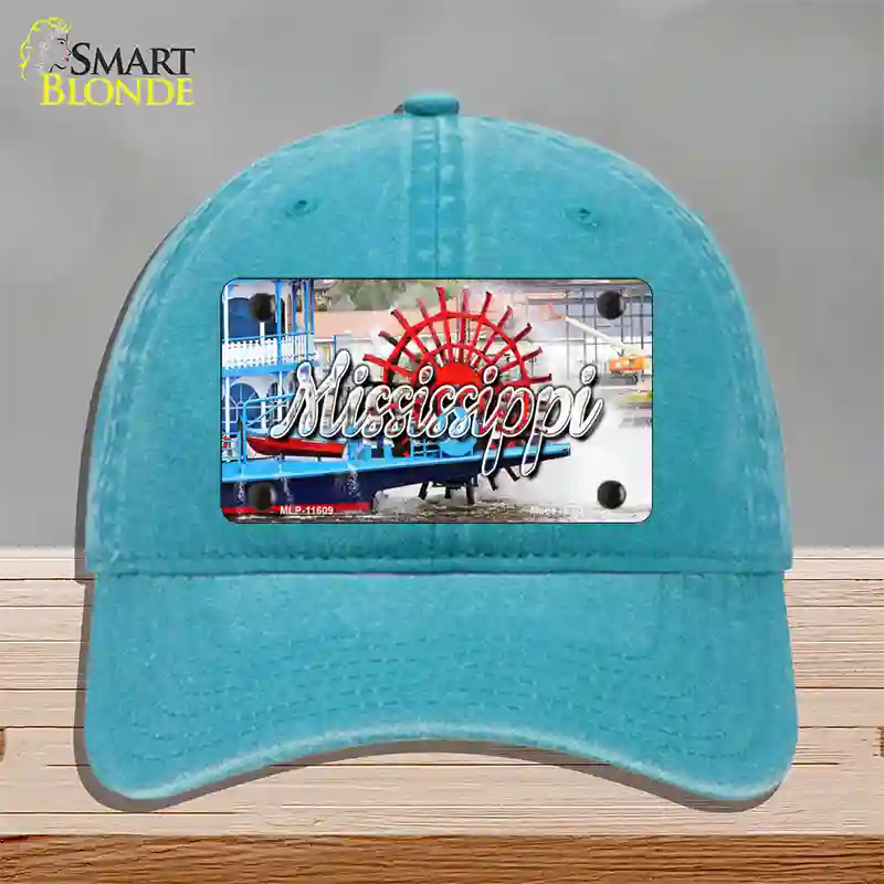 Mississippi Boat State Novelty License Plate Hat Unconstructed Cotton / Lake Blue