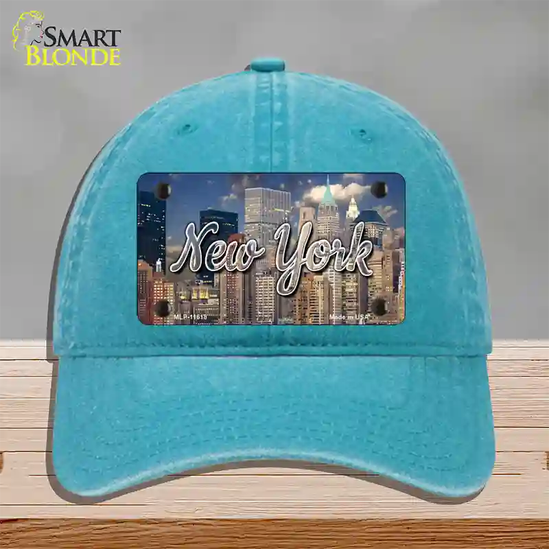 New York City Skyline State Novelty License Plate Hat Unconstructed Cotton / Lake Blue