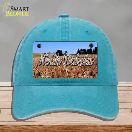 North Dakota Wheat Farm State Novelty License Plate Hat Unconstructed Cotton / Lake Blue