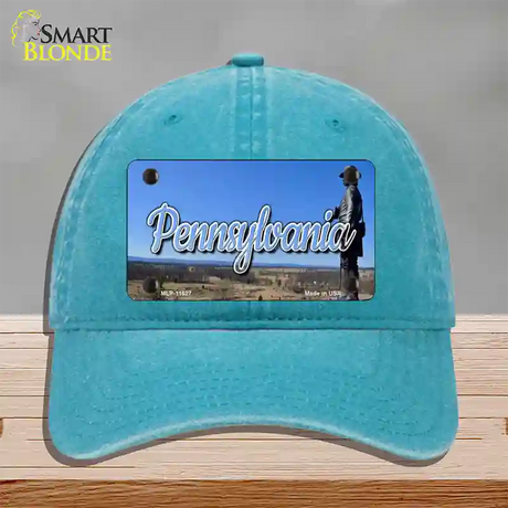 Pennsylvania Gettysburg Statue State Novelty License Plate Hat Unconstructed Cotton / Lake Blue