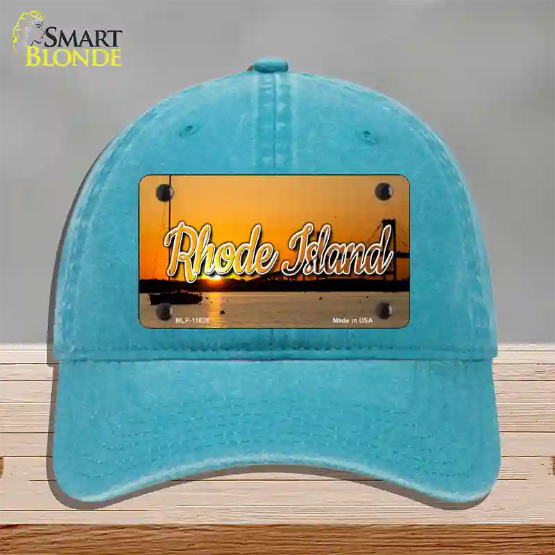 Rhode Island River Sunset State Novelty License Plate Hat Unconstructed Cotton / Lake Blue