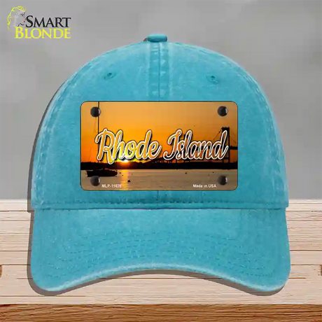 Rhode Island River Sunset State Novelty License Plate Hat Unconstructed Cotton / Lake Blue