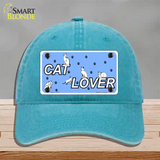 Cat Lover Novelty License Plate Hat Unconstructed Cotton / Lake Blue