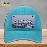 Washington Space Needle State Novelty License Plate Hat Unconstructed Cotton / Lake Blue