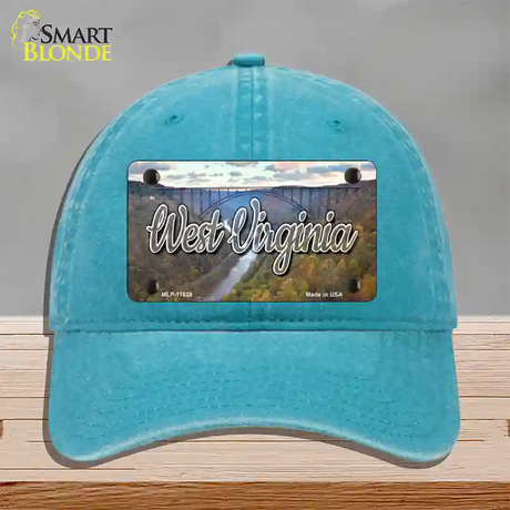 West Virginia River Bridge State Novelty License Plate Hat Unconstructed Cotton / Lake Blue