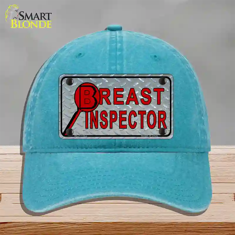 Breast Inspector Novelty License Plate Hat Unconstructed Cotton / Lake Blue