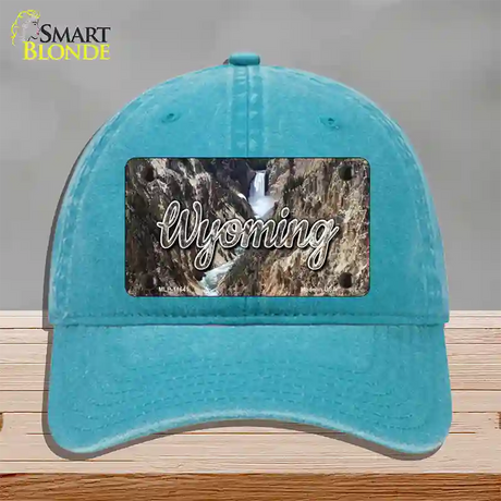 Wyoming Rocky Waterfall State Novelty License Plate Hat Unconstructed Cotton / Lake Blue