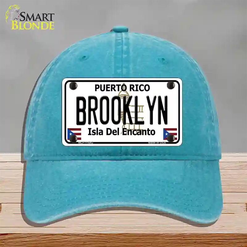 Brooklyn Puerto Rico Novelty License Plate Hat Unconstructed Cotton / Lake Blue