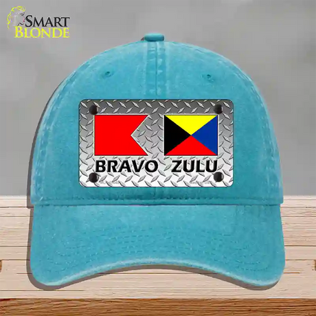 Bravo Zulu Novelty License Plate Hat Unconstructed Cotton / Lake Blue