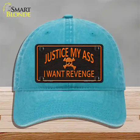 Justice My Ass Novelty License Plate Hat Unconstructed Cotton / Lake Blue