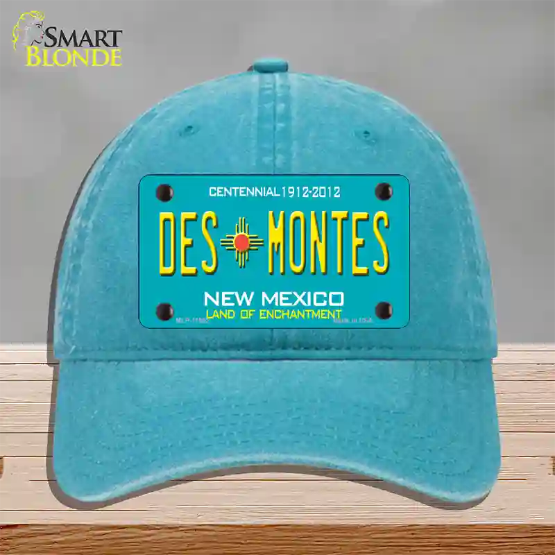 Des Montes Teal New Mexico Novelty License Plate Hat Unconstructed Cotton / Lake Blue