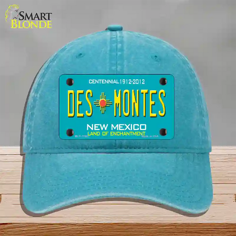 Des Montes Teal New Mexico Novelty License Plate Hat Unconstructed Cotton / Lake Blue