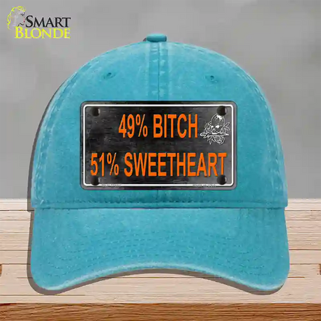 49 Percent Bitch 51 Percent Sweet Novelty License Plate Hat Unconstructed Cotton / Lake Blue