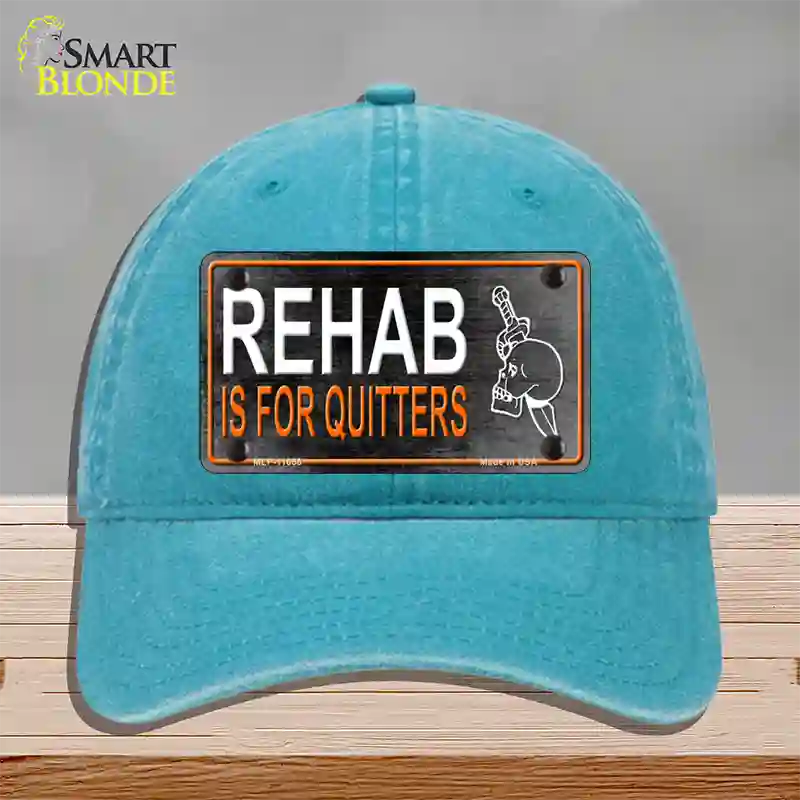 Rehab Is For Quitters Novelty License Plate Hat Unconstructed Cotton / Lake Blue