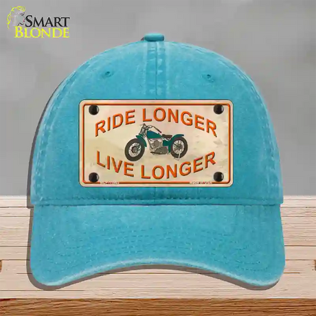 Ride Longer Live Longer Novelty License Plate Hat Unconstructed Cotton / Lake Blue