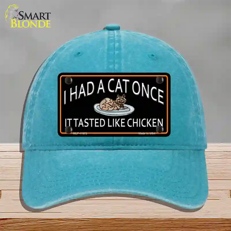 I Had A Cat Once Novelty License Plate Hat Unconstructed Cotton / Lake Blue