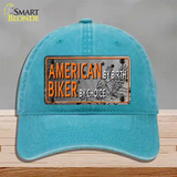 American Biker Novelty License Plate Hat Unconstructed Cotton / Lake Blue