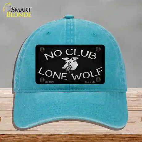 No Club Lone Wolf Novelty License Plate Hat Unconstructed Cotton / Lake Blue