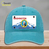 Washington Seal And State Novelty License Plate Hat Unconstructed Cotton / Lake Blue