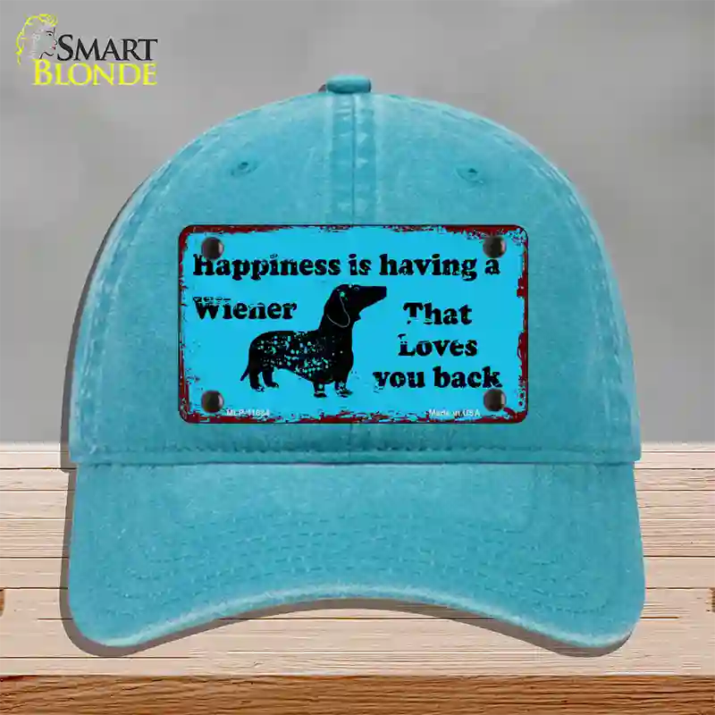 Happiness Is Having A Wiener Novelty License Plate Hat Unconstructed Cotton / Lake Blue