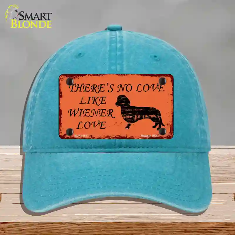 Wiener Love Novelty License Plate Hat Unconstructed Cotton / Lake Blue