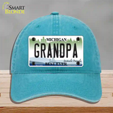 Grandpa Michigan Novelty License Plate Hat Unconstructed Cotton / Lake Blue