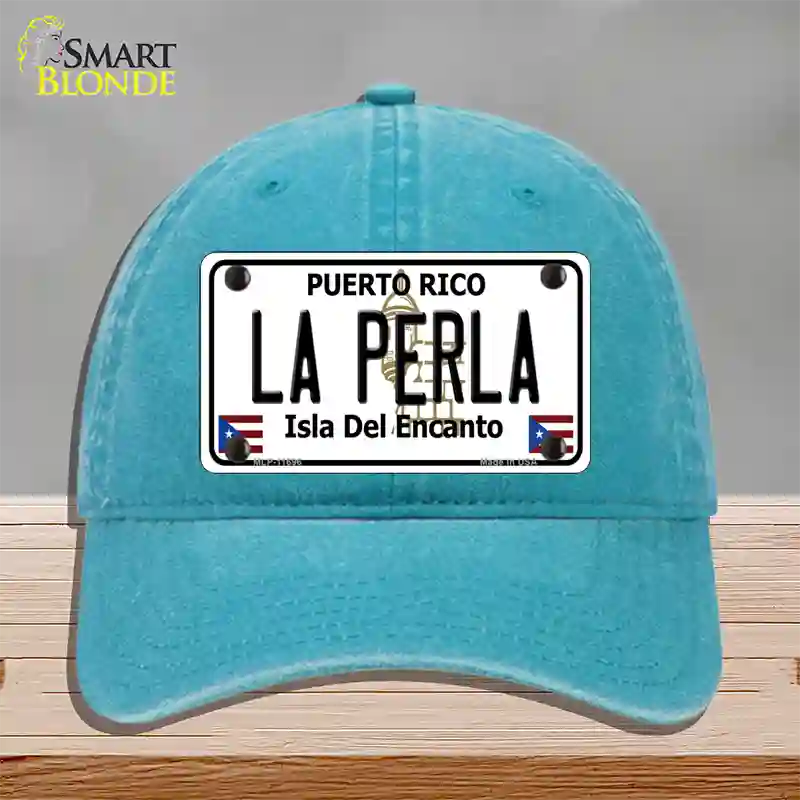 La Perla Puerto Rico Novelty License Plate Hat Unconstructed Cotton / Lake Blue