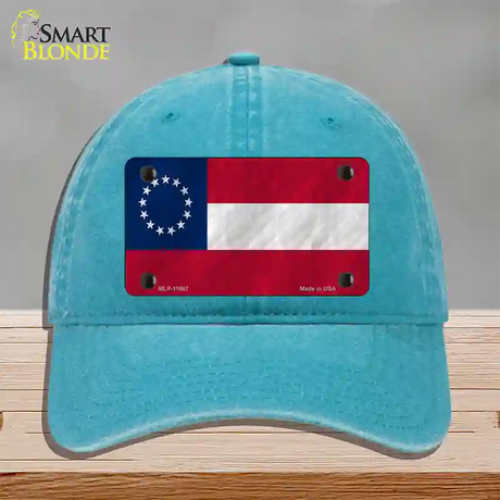 First Confederate Flag 13 Stars Novelty License Plate Hat Unconstructed Cotton / Lake Blue