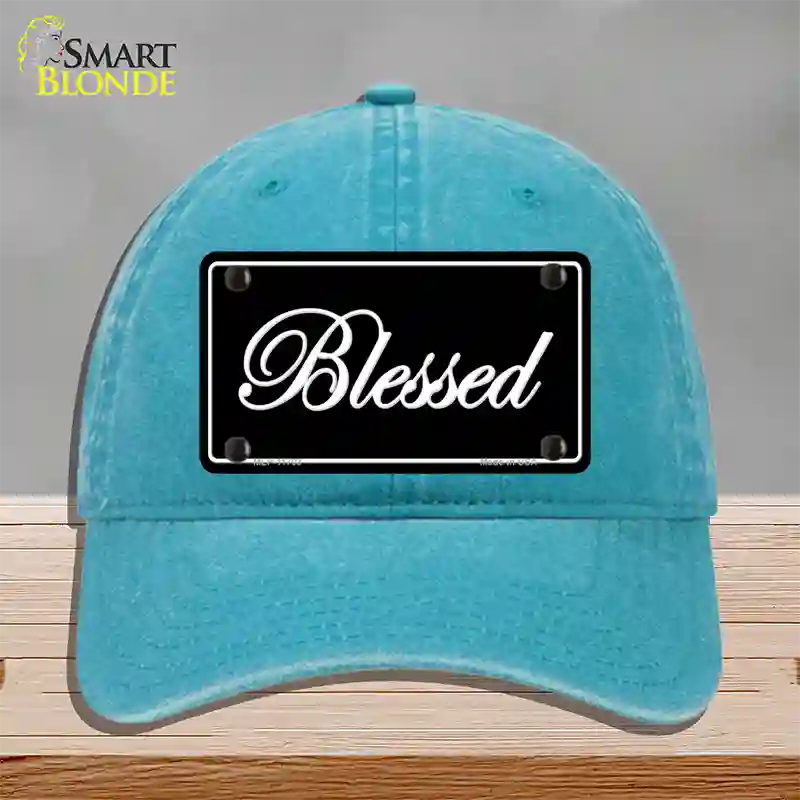 Blessed Black Novelty License Plate Hat Unconstructed Cotton / Lake Blue