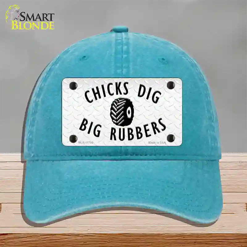 Chicks Dig Big Rubbers Novelty License Plate Hat Unconstructed Cotton / Lake Blue