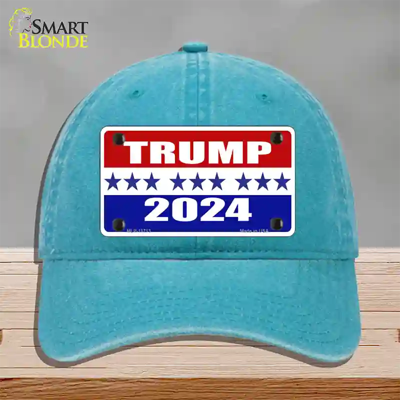 Trump 2024 Star Novelty License Plate Hat Unconstructed Cotton / Lake Blue