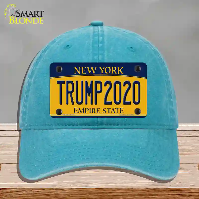 Trump 2020 New York Novelty License Plate Hat Unconstructed Cotton / Lake Blue