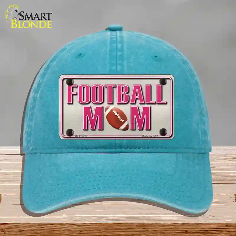 Football Mom Novelty License Plate Hat Unconstructed Cotton / Lake Blue