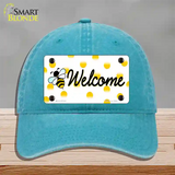 Welcome Bee Novelty License Plate Hat Unconstructed Cotton / Lake Blue