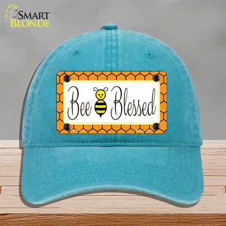 Bee Blessed Simple Novelty License Plate Hat Unconstructed Cotton / Lake Blue